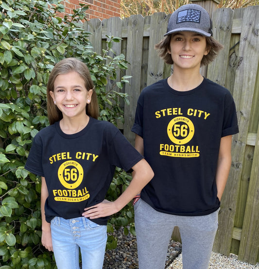 STEEL CITY FOOTBALL Black with Gold 100% Cotton Youth Short Sleeve Tee (MARKED DOWN)
